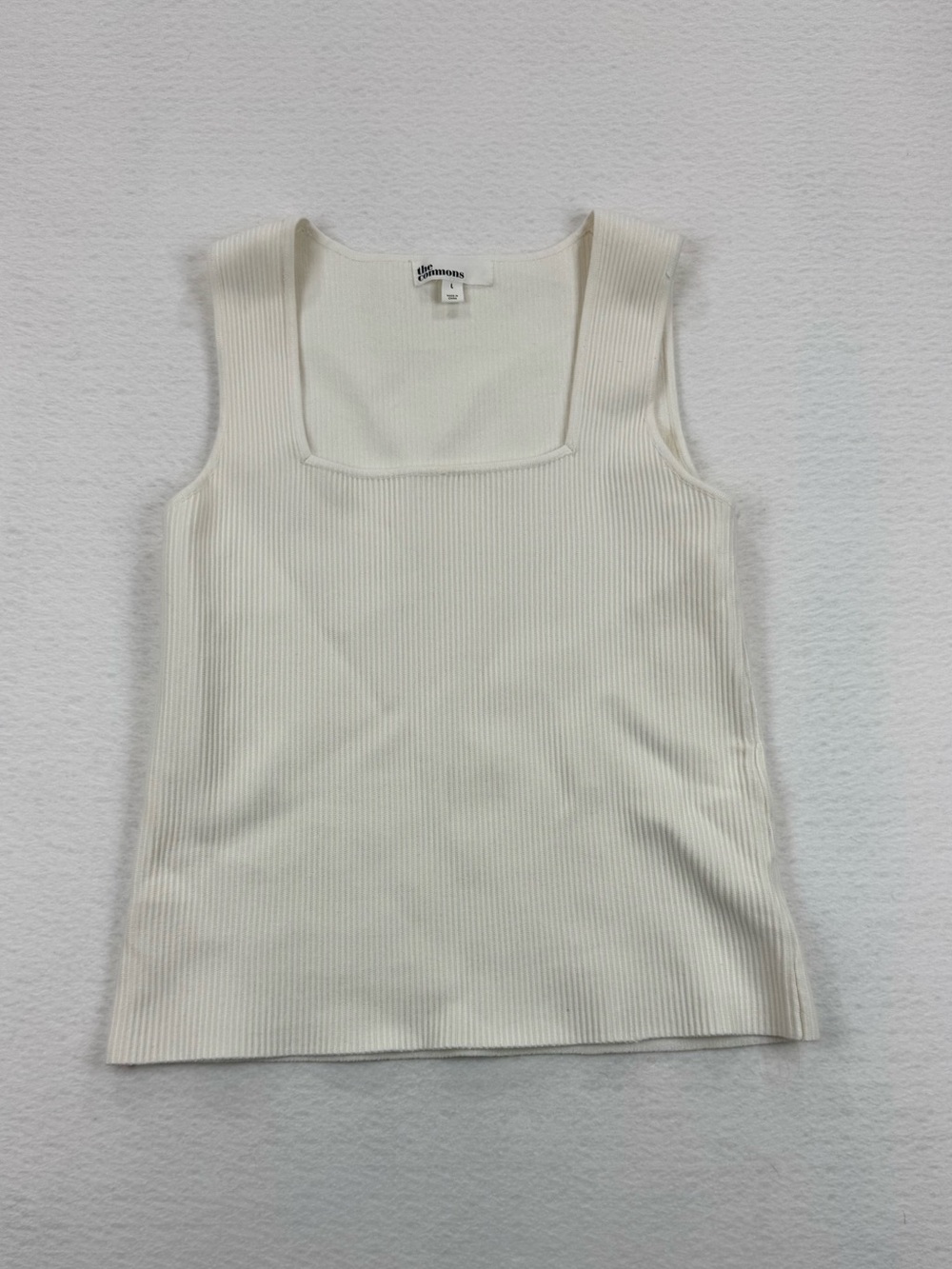 The Commons Ivory Ribbed Square Neck Tank Top Knit Blouse Size L